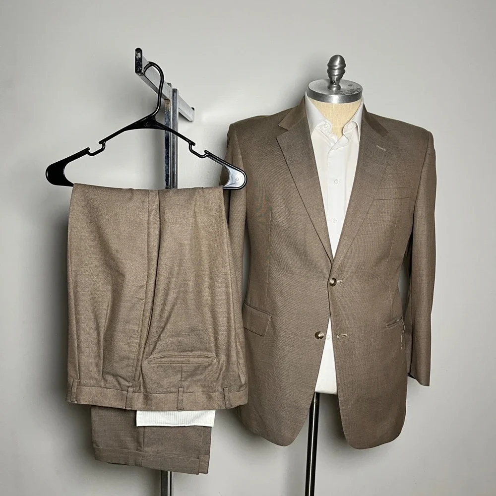 Jos. A. Bank Suit Mens 44L 38x30.5 Tan Cotton Wool Blend Two Button Modern